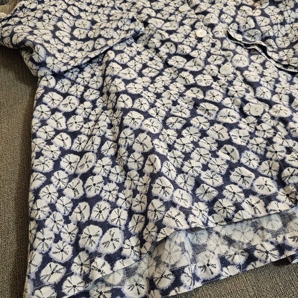 John Mark Linen Blue White Lagen Casual Coastal Button Tunic Large with Pockets - Picture 3 of 7